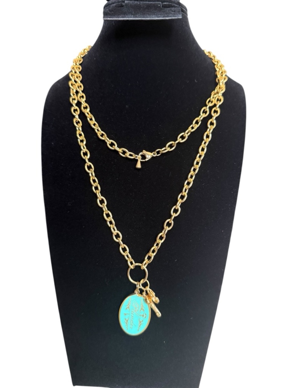 Plunder Gold-Tone Layered Necklace with Turquoise Oval Charm - Vanessa